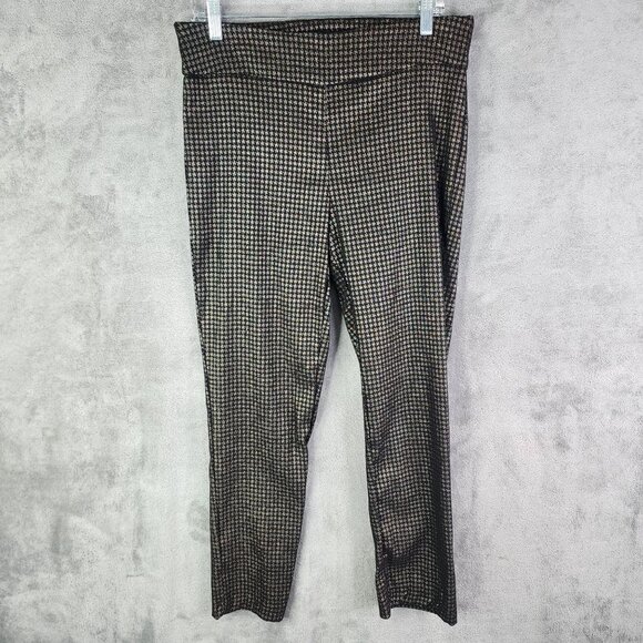 Womens Rachel Zoe Black & Metallic Gold Houndstooth Pants Career Straight 14 - Picture 2 of 12